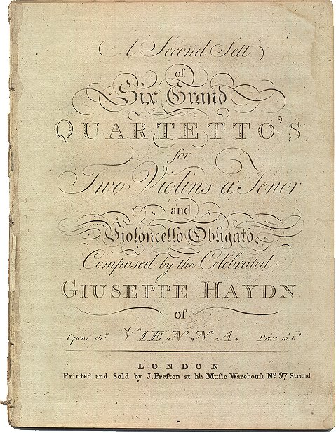 1782 edition of the Opus 20 Quartets published by Preston in London